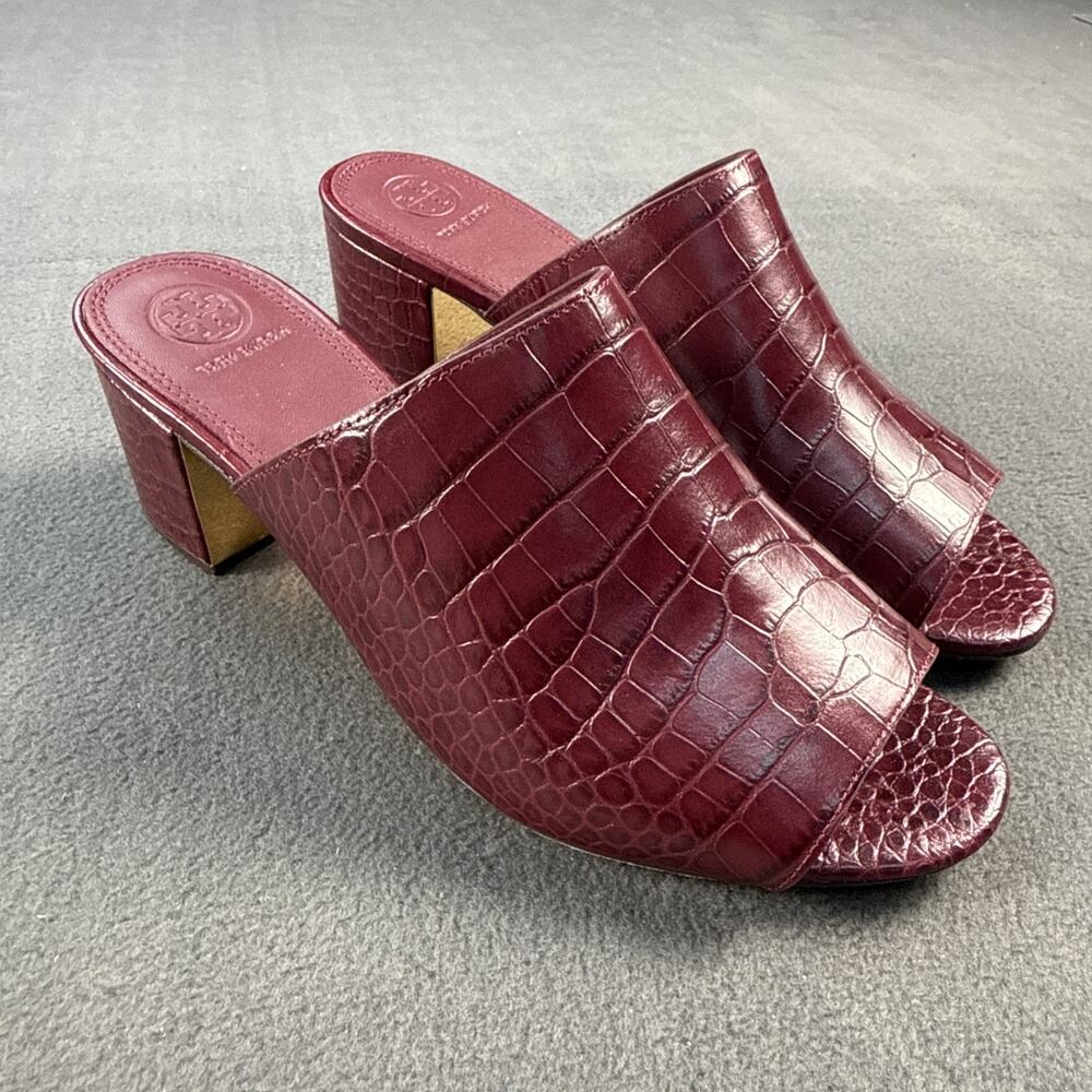 TORY BURCH MARTINE croco emboss slide sandal Burguny Claret Size 9C